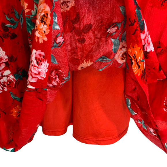 TORRID‎ Red Floral Gauze Lace-Up Skater Dress - Picture 11 of 16